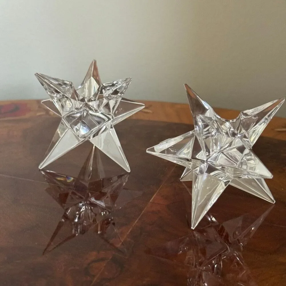 Rosenthal 2 Pair Kosta Star Atomic Crystal Candle Holders Signed New